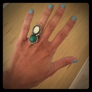Malachite and moonstone sterling vintage ring